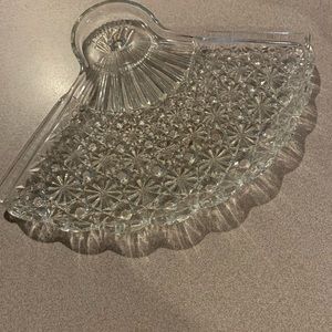 Vintage, early American, glass fan tray.